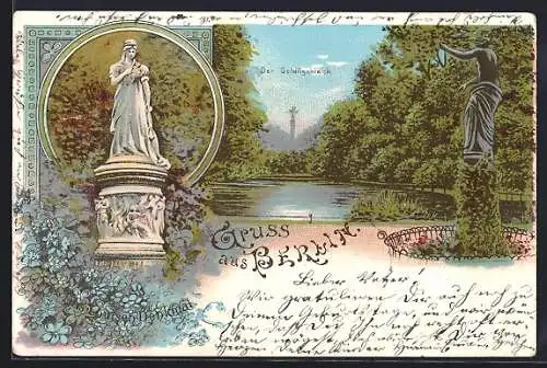 AK Berlin-Tiergarten, Im Tiergarten, das Luisen-Denkmal und der Goldfischteich