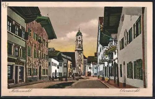AK Mittenwald, Obermarkt mit Kirche