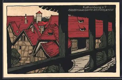 Steindruck-AK Rothenburg o. T., Stadtmauer am Klingentor