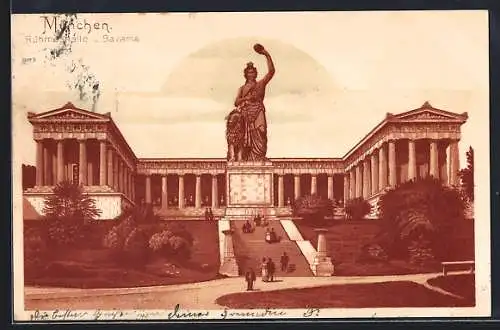 Lithographie München, Ruhmeshalle und Bavaria