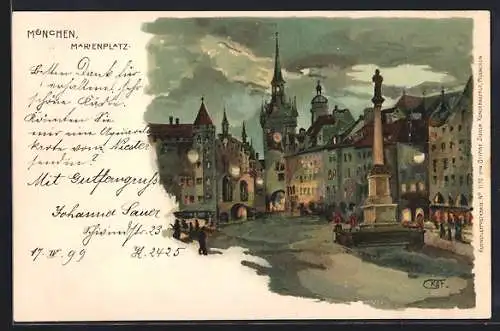 Künstler-AK Gottfried Graf: München, Marienplatz