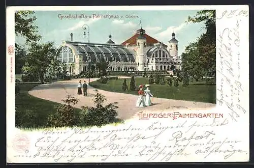AK Leipzig, Palmengarten, Gesellschafts- u. Palmenhaus von Süden