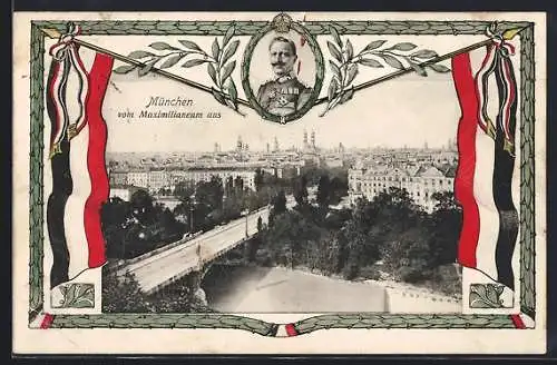 AK München, Stadtansicht vom Maximilianeum aus gesehen, Portrait Kaiser Wilhelm II.