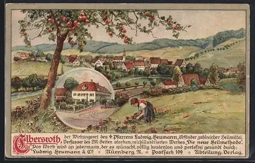 AK Elbersroth, Landschaftsansicht mit Frau und Obstbaum