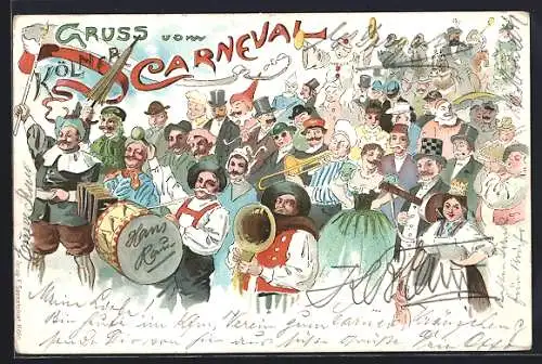AK Gruss vom Karneval, Faschingsumzug mit Trommel