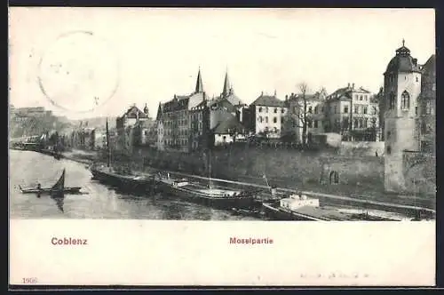 AK Koblenz, Moselpartie mit Booten