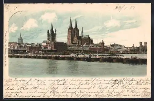 AK Köln, Uferpartie mit Kirche