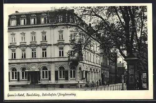 AK Rendsburg, Green`s Hotel Ecke Bahnhofstrasse und Jungfernstieg