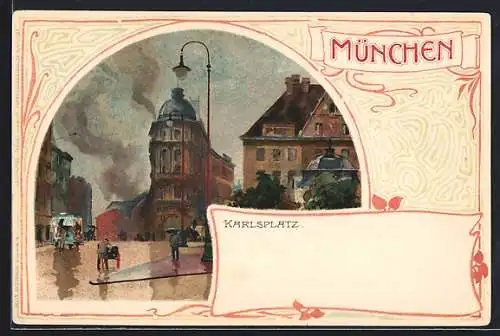 Lithographie München, Partie am Karlsplatz