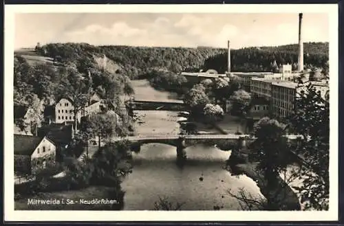 AK Mittweida i. Sa., Neudörfchen, Brücke und Fabrik