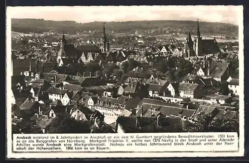 AK Ansbach / Bayern, Stadtansicht mit Kirchen und Altstadt