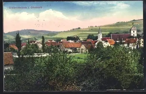 AK Waldmichelbach i. Odenwald, Ortsansicht mit Kirche und Dorfpanorama