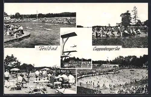 AK Lünen, Freibad Cappenberger See mit Sprungturm, Strandcafé
