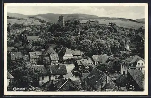 AK Osterode /Harz, Stadtansicht mit Burgruine und umliegender Landschaft