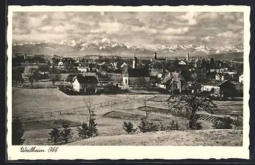 AK Weilheim /Obb., Ortsansicht mit Alpenpanorama