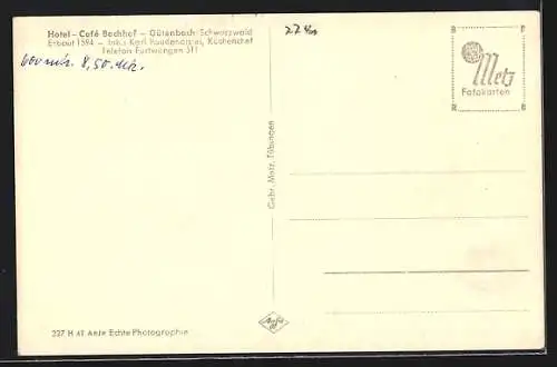 AK Gütenbach /Schwarzwald, Hotel-Café Berghof, Inh. Karl Baudendistel