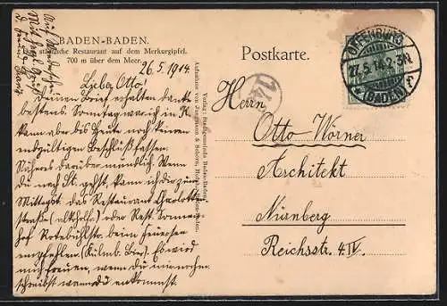 AK Baden-Baden, Aussichtsturm, Restaurant auf dem Merkur-Gipfel