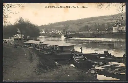AK La Ferté-sous-Jouarre, Vue de la Marne avec bateaux amarrés
