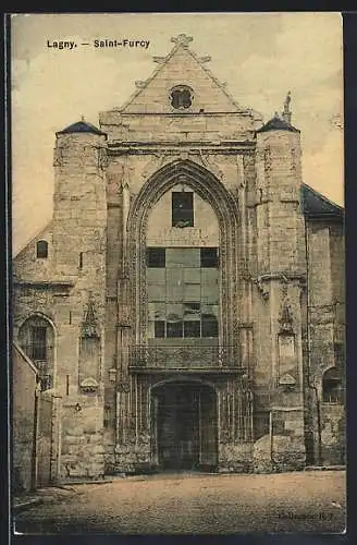 AK Lagny, Église Saint-Furcy et sa facade historique