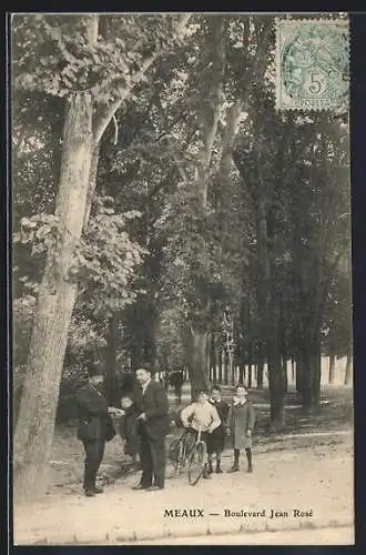 AK Meaux, Boulevard Jean Rose avec des enfants et un vélo dans le parc boisé