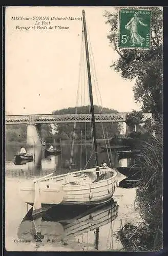 AK Misy-sur-Yonne /Seine-et-Marne, Le Pont, paysage et bords de l`Yonne