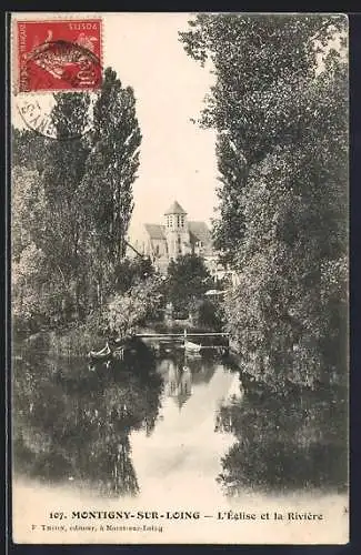 AK Montigny-sur-Loing, L`Église et la Rivière