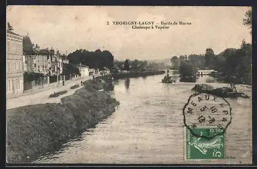 AK Thorigny-Lagny, Bords de Marne, Chaloupe à vapeur