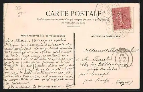 AK Moret-sur-Loing, L`abreuvoir et vue sur la rivière avec promeneurs en barque