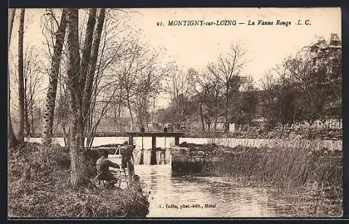 AK Montigny-sur-Loing, La Vanne Rouge et scène de pêche paisible