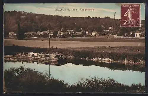 AK Luzancy /S.-et-M., Vue générale avec péniche sur la rivière