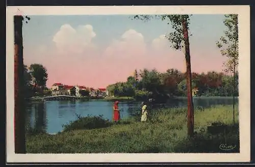 AK Samois /S.-et-M., Bords de la Seine avec promeneurs