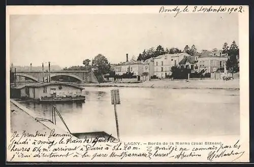 AK Lagny, Bords de la Marne, quai Bizeau