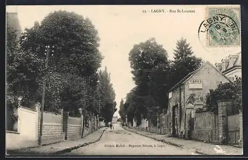 AK Lagny, Rue St-Laurent avec arbres et bâtiments adjacents