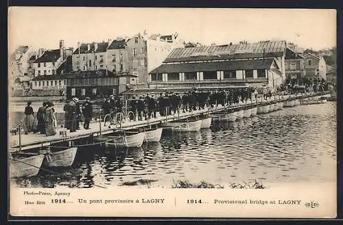 AK Lagny, Un pont provisoire à Lagny, 1914