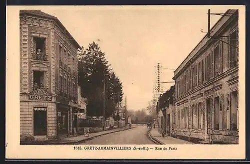 AK Gretz-Armainvilliers /S.-et-M., Rue de Paris avec bâtiments anciens
