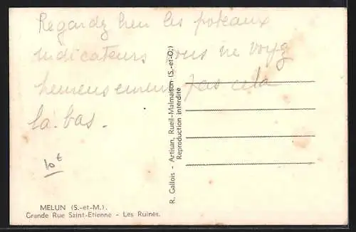 AK Melun /S.-et-M., Grande Rue Saint-Etienne, Les Ruines