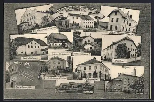 AK Ostermiething /O. Oe., G. Königs Dampfbrauerei, K. k. Finanzwach-Kaserne, Gasthof, Ziegelei, Mühle und Sägewerk