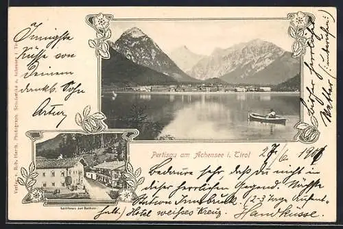 AK Pertisau am Achensee, Gasthaus zur Buchau, Boot auf dem See