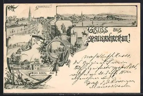Künstler-AK Mauerkirchen, Marktplatz, Schloss Spitzenberg, Panorama