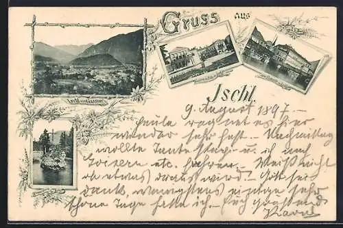 AK Ischl, Hotel Elisabeth, Kaiserliche Villa, Kreuzstein