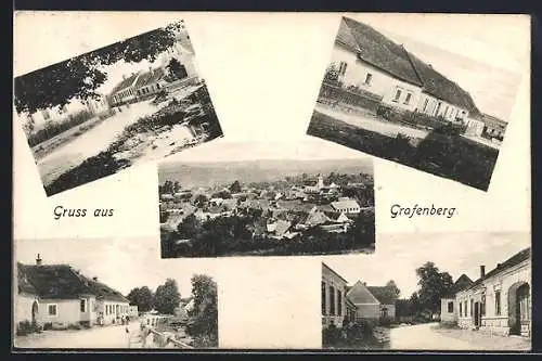 AK Straning-Grafenberg, Gruss aus Grafenberg, Strassenpartien, Ortsansicht aus der Vogelschau