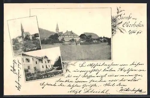 AK Oberhofen am Irrsee, K. k. Postamt, Pfarrhof, Ortsansicht