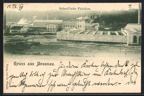 AK Braunau, Schrollsche Fabriken aus der Vogelschau