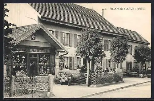 AK Villars-les-Blamont, Tissus Mercerie, Panorama