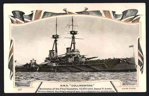 AK Kriegsschiff HMS Collingwood auf See