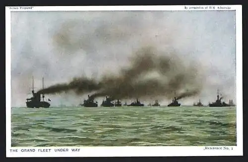 AK Britische Kriegsschiffe unter Volldampf auf dem Meer, The Grand Fleet under Way