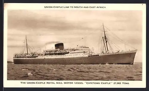 AK The Union-Castle Royal Mail Motor Vessel Capetown Castle unter Volldampf, Passagierschiff