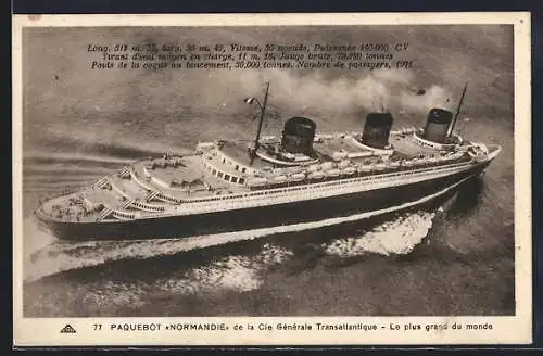 AK Passagierschiff Normandie in Fahrt
