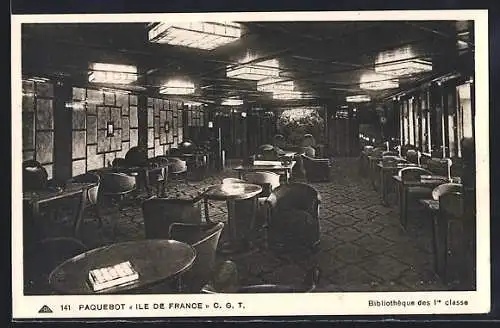 AK Passagierschiff Ile de France, Bibliothèque des 1re classe