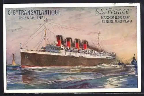 AK Passagierschiff SS France auf See